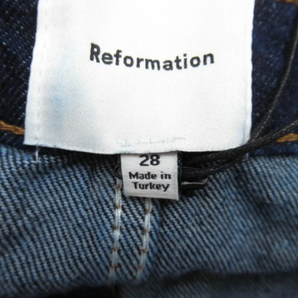 Reformation Amara High Rise Denim Mini Skirt Dark Blue 28